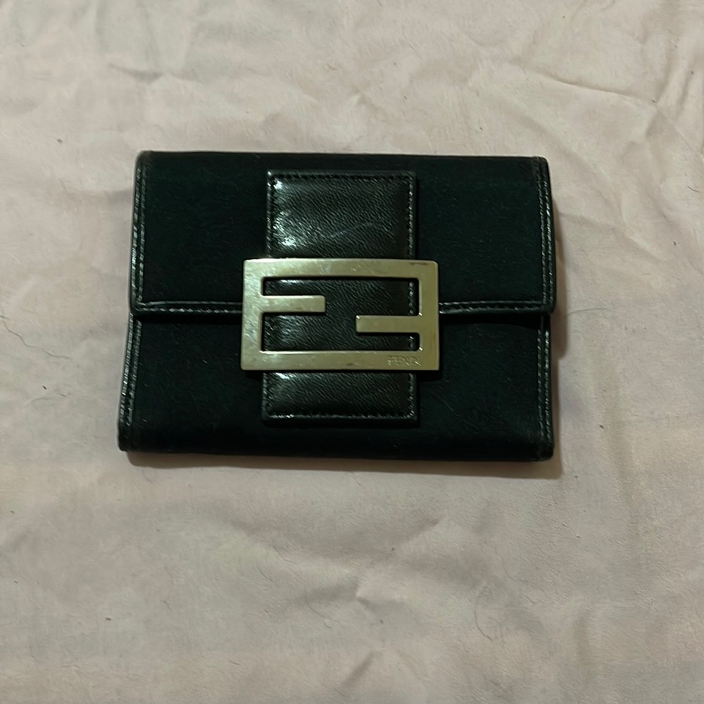 Fendi Black Neoprene Magnetic Buckle Tri-Fold Wallet in Box